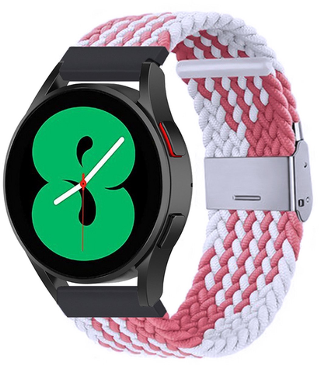 By Qubix - Braided nylon bandje - Wit / roze - geschikt voor Huawei Watch 5 - 46mm