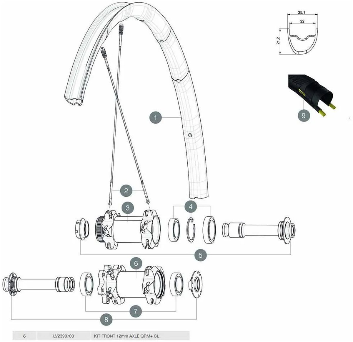 Mavic Qrm+ Cl Voorwielas Zwart 12 x 100 mm