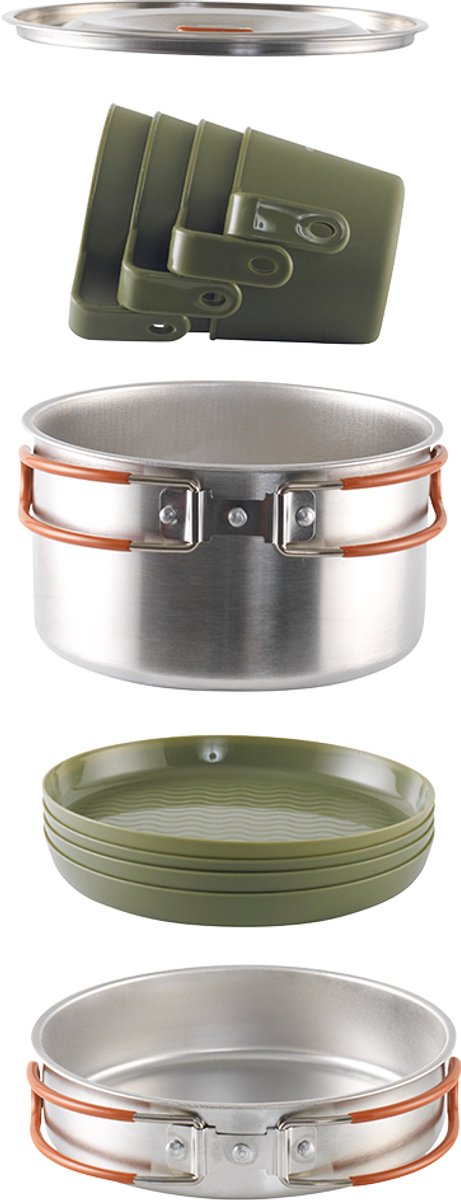 Easy Camp Moss 4 Cook Set Campingkookset Stapelbaar Roestvrijstaal Silliconen van Easy Camp — afbeelding 3