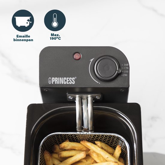 Princess Friteuse - 3 liter - Koude zone - Frituurpan - 2000W - Regelbare thermostaat - Zwart - 182727 - WK