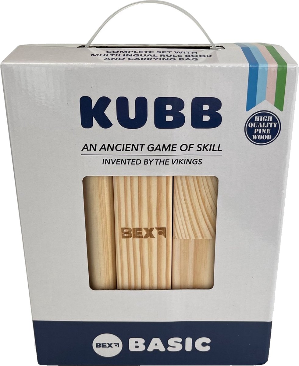 Bex Kubb Basic – Zweeds Vikingschaak – Toegankelijk Buitenspel – FSC Grenenhout – Koning Met Houtkleurige Kroon – Vanaf 8 Jaar – Inclusief Opbergnet Met Trekkoord — afbeelding 5