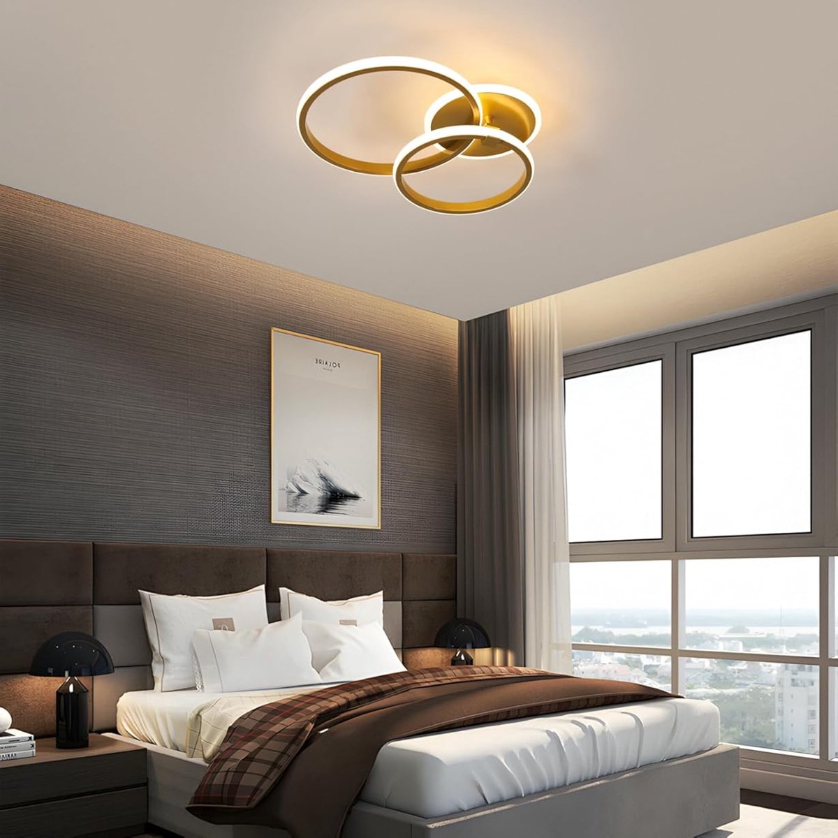 Plafonnier LED moderne, 42 W, 4 700 lm, doré, rond, pour salon, chambre, salle à manger, bureau, lumière chaude 3 000 K