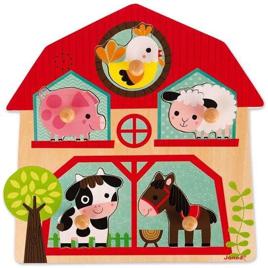Janod Muziekpuzzel - De Vrienden Van De Boerderij - Houten Puzzel Met 5 Stukjes - Elk Puzzelstukje Maakt Een Eigen Dierengeluid - Geschikt Vanaf 18 Maanden van Janod — afbeelding 4