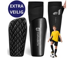 Calivo&Co® Kids Scheenbeschermers Voetbal + GRATIS extra paar sleeves (t.w.v. €12,95) - Scheenbeschermers voetbal kind – Voetbal scheenbeschermers - Shin Pads – Scheenlappen - Zwart – Maat S