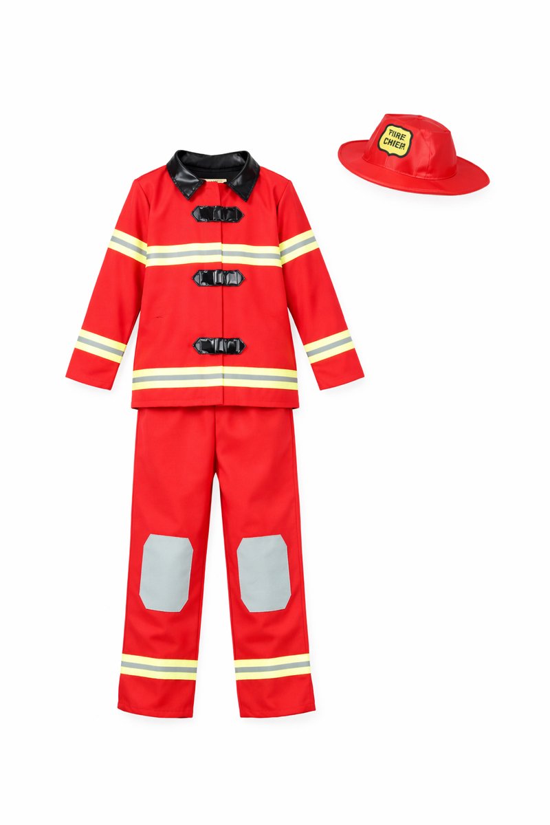 Joya Kids® Brandweer Verkleedpak Kind Rood | Carnavalskleding | Brandweerman Kostuum Kinderen | Carnaval Verkleedkleding Jongens | Incl Rode Brandweerjas, Broek & Hoed | Brandweerpak Sam | Verkleedkleren Kind | Maten | | Large — afbeelding 3