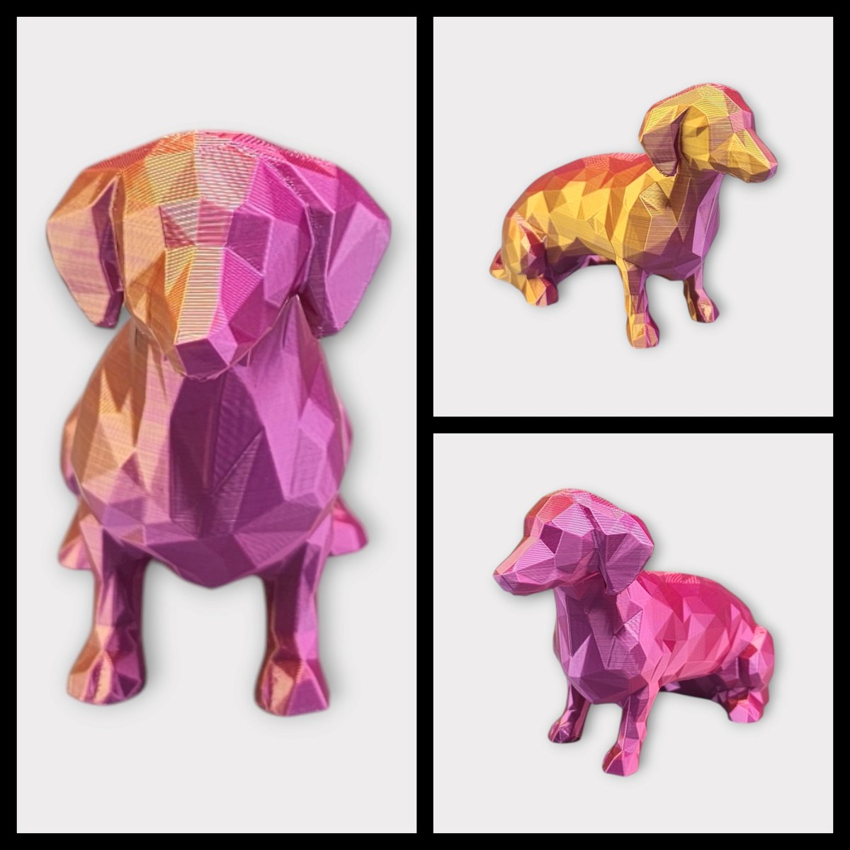 Layerzz - Geometrisch tekkel beeldje - hondenliefhebber - 3D print - kleurveranderend - speels - Goud paars roze