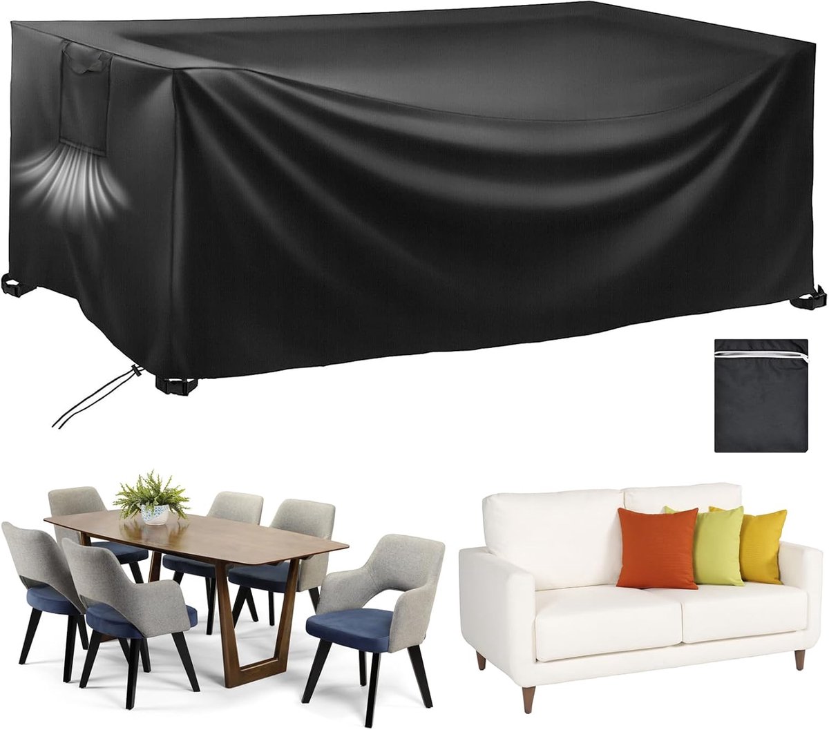 Famanu Tuinmeubelhoes - 170 x 94 x 70 cm - terrashoes - waterdicht - 420D Heavy Duty Oxford polyester tuintafelhoes - winddicht - anti-uv - voor stoel en tafel - outdoor rotan bankhoes - rechthoekig Zwart