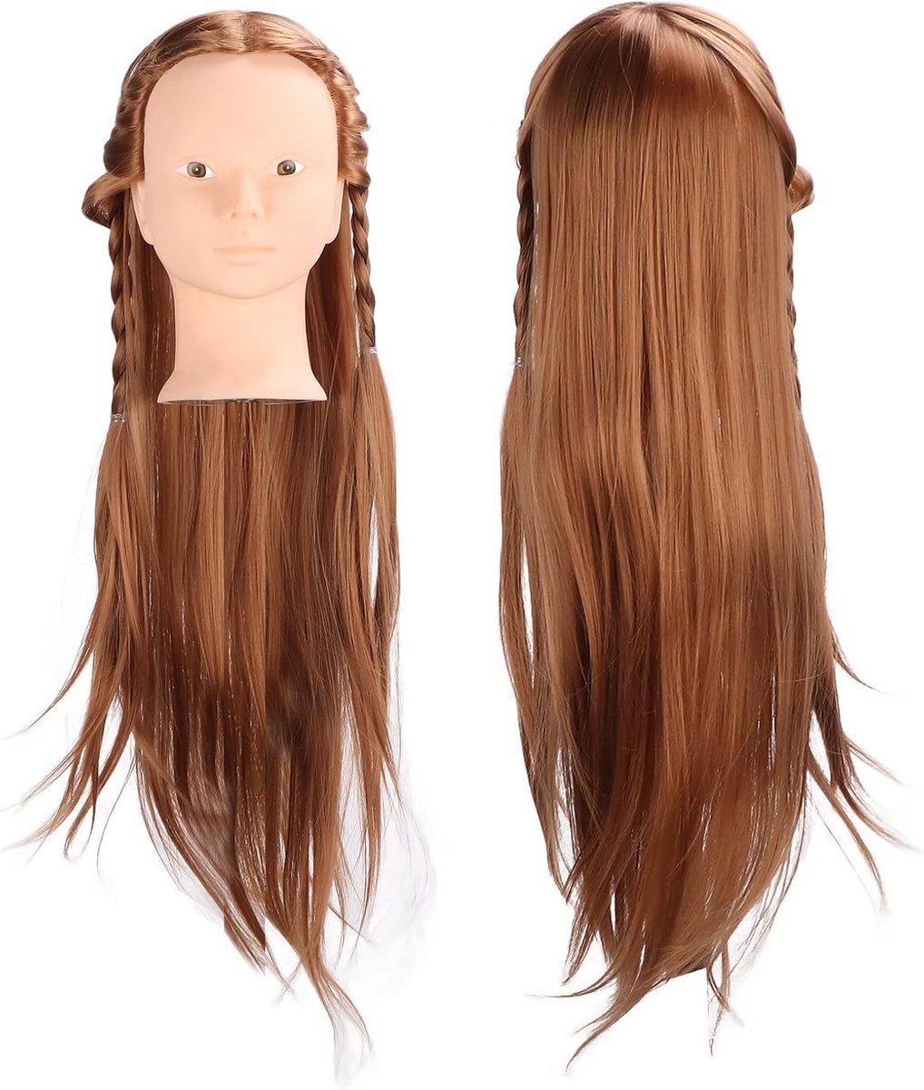 Mannequin hoofd met bruin gevlochten haar - Trainingshoofd voor kapsels en styling