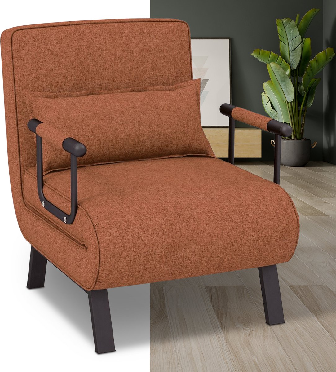 Slaapstoel - Uitklapbaar - Slaapbank - Logeerbed - Zetelbed - Slaapfauteuil - Vouwbed - 1 persoons - Zeer comfortabel - Koffie