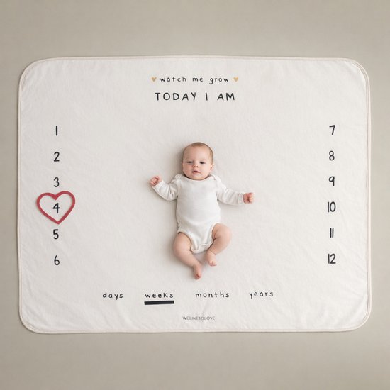 WeLikeToLove - Mijlpaaldeken Baby - Milestone Kleed - Fotodeken Baby - Kraamcadeau - Babyshower