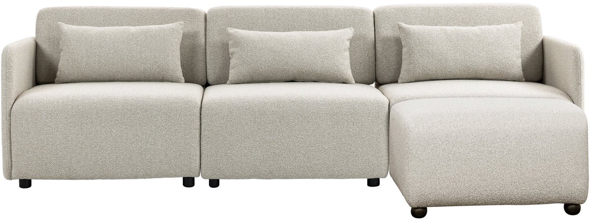 Merax Modulaire Bank Mia 3 Zits met Hocker - Bouclé Stof - 280 x 176 x 87 cm - Beige - Clo