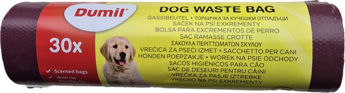 Hondenpoepzakjes met handvat – 30 stuks op rol – geparfumeerde poepzakjes – met tie handles voor makkelijk sluiten – stevig & lekvrij – handig voor uitlaten van de hond – voor binnen & buiten