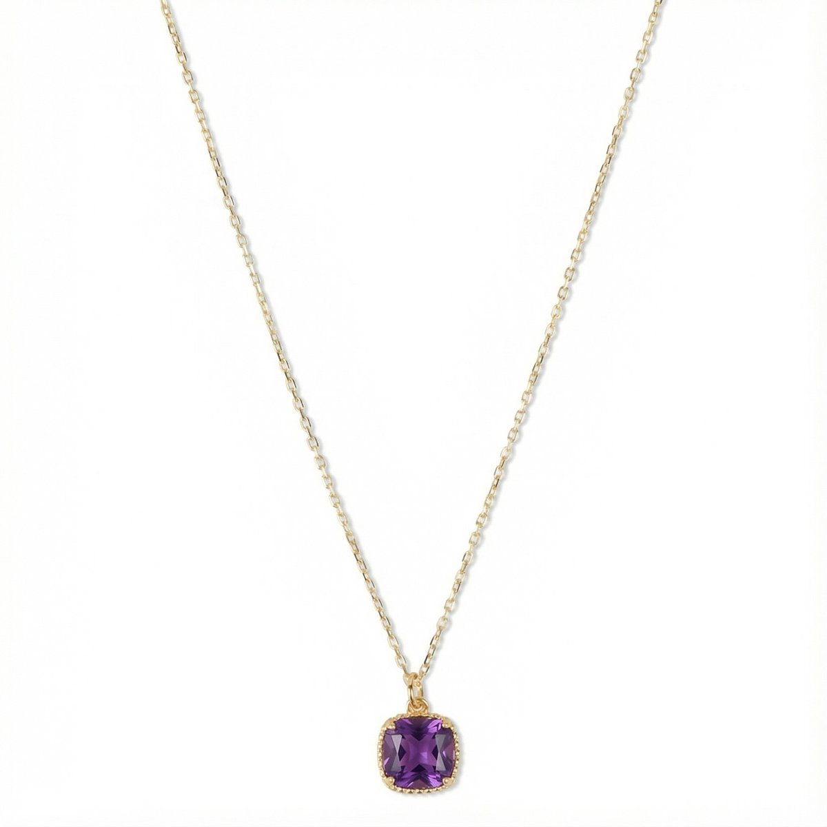 Petit Comité - Dames Ketting Geboortesteen Februari – Amethist Hanger - 925 sterling Zilver - 18k gold plated