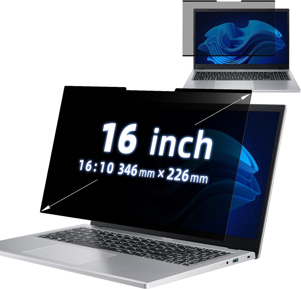 Famanu - Nano-adsorptie privacyfilter voor laptops met 16 inch (40,6 cm), beeldverhouding 16:10, afneembaar, niet-verblindend blauw licht, laptopbescherming, compatibel met touchscreens