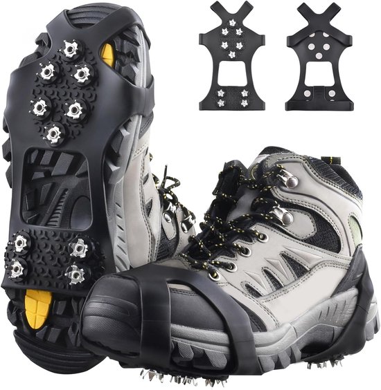 Anti Slip Sneeuwzolen - 1 paar - 10 spikes - Stijgijzers Voor Bergschoenen - Snowboots schoenovertrekken - Stijgijzers - Crampons - Sneeuwijzers - Stretchmateriaal - Veilig Lopen Op Sneeuw En Ijs - Schoen Spikes - Schoenmaat 34 - 40 - Zwart