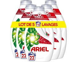Ariel Vloeibaar Wasmiddel +Ultra Vlekverwijderaar - 5 x 22 Wasbeurten