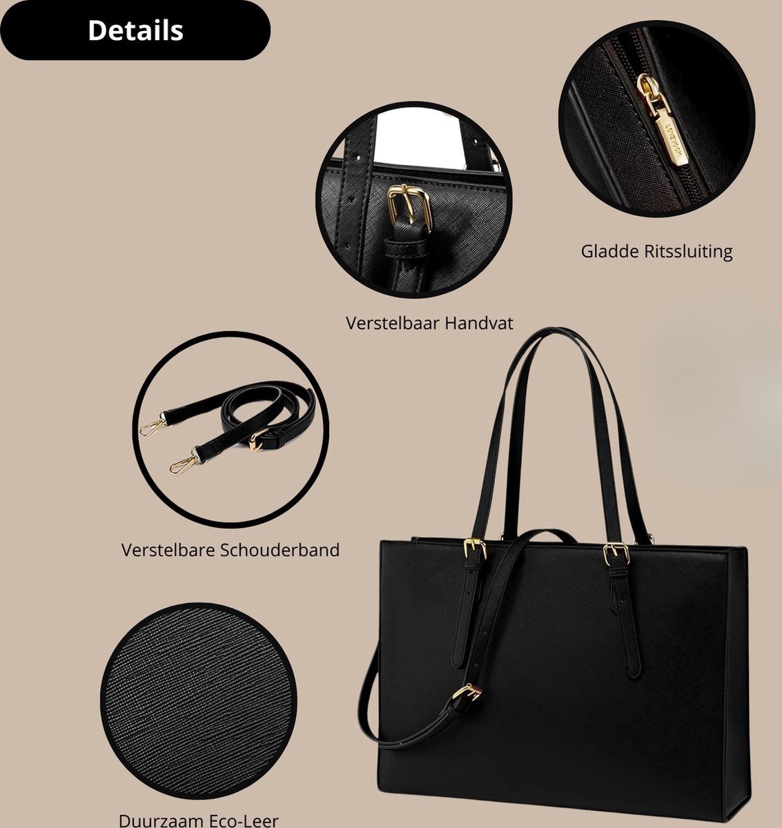 Mabceol handtas voor dames, schoudertas, groot, waterdicht, met ritssluiting en laptopvak 15,6 inch, voor reizen, sport, kantoor, school, sportschool, Zwart, X-Large Mabceol handtas voor dames, schoudertas, groot, waterdicht, met ritssluiting en laptopvak 15,6 inch, voor reizen, sport, kantoor, school, sportschool, Zwart, X-Large