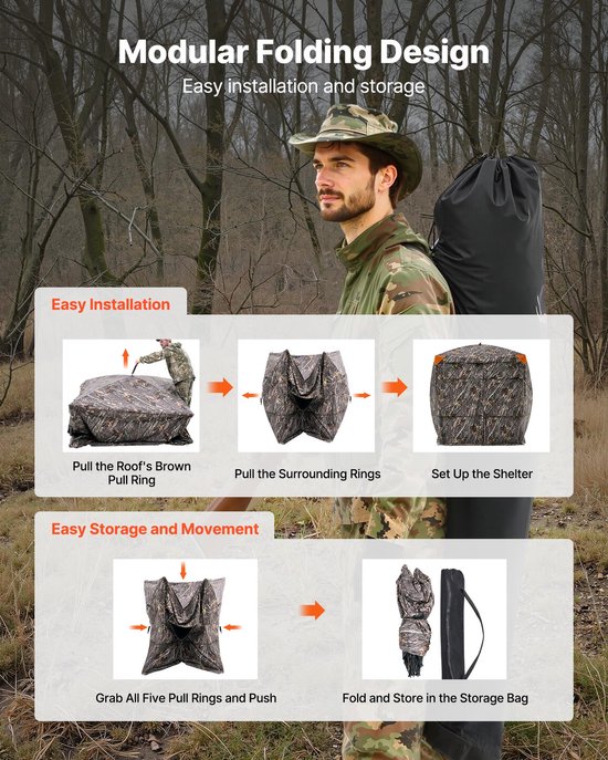 VEVOR Jachttent Jachthut voor 4-5 Personen Draagtas Camouflage Tent Grondzeil — afbeelding 5