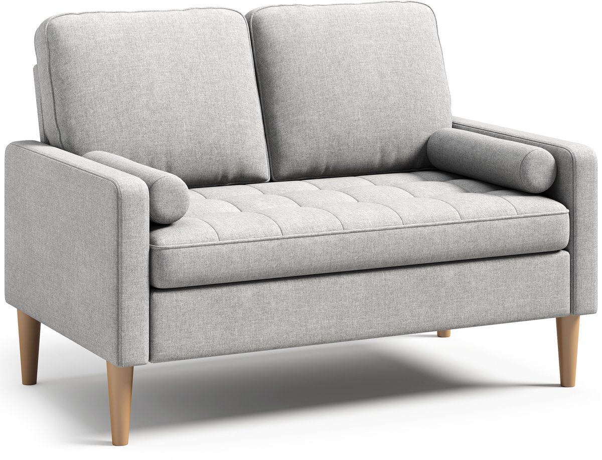 Xbro Zitbank，Moderne Kleine Bank met Verdikte Zitkussens en Rugkussens，Zitbank 2 zits met Ergonomische Armleuningen, Geschikt voor woonkamer, kantoor en appartement, 121 x 76 x 81 cm, Lichtgrijs