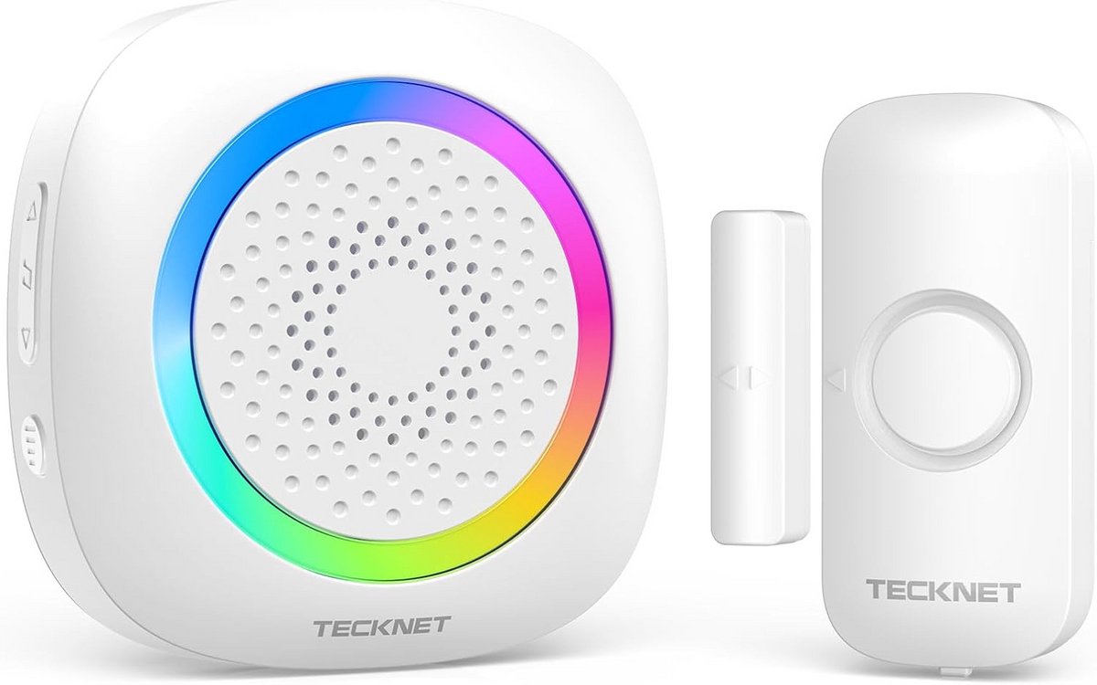 Draadloze deur- en raamsensor met magnetische contactbeveiliging, 300m bereik, 61 beltonen en RGB-licht voor thuisveiligheid en inbraakpreventie