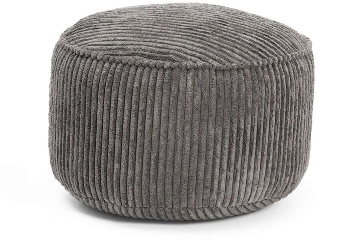 Lumaland zitzak poef van corduroy | Compacte 50L gaming poef met 3-in-1-functie: comfortabele kruk, handig tafeltje en stijlvolle voetenbank voor binnenshuis | Ø 25 x 45 cm - Grijs