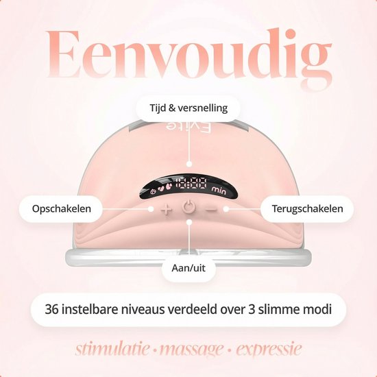 Evite Elektrische Draadloze Borstkolf Slim – Handsfree & Draagbaar – BPA-Vrij – Dubbele Borstkolf – Met E-Book - Roze