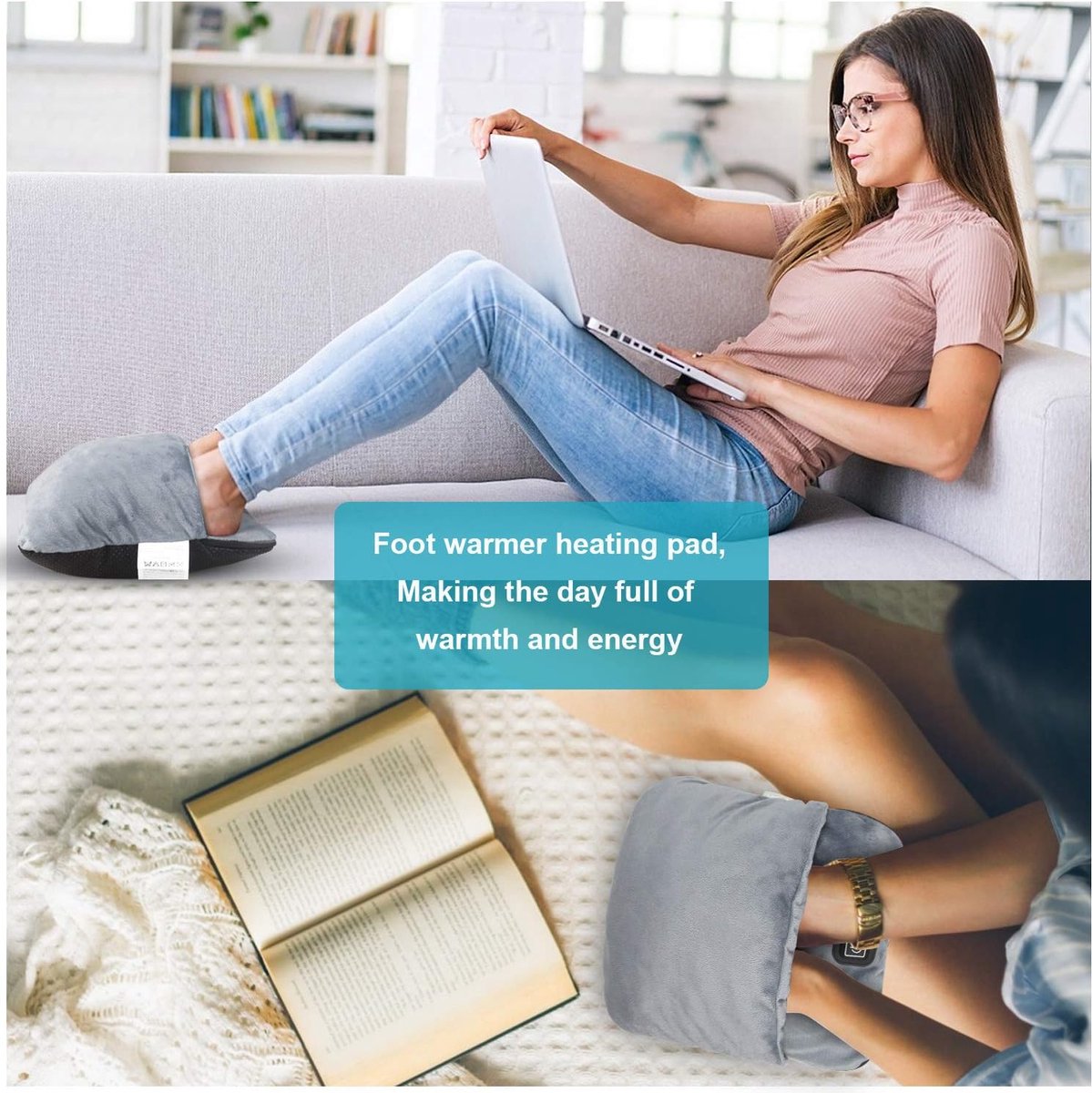 Elektrische Voetenverwarmer voor Warme Voeten met Massage Vibratie en Verwarming Zachte Pluche USB Snel Verwarmen Verlicht Voetpijn voor Vrouwen en Mannen — cadeau in Verzorging - foto 5