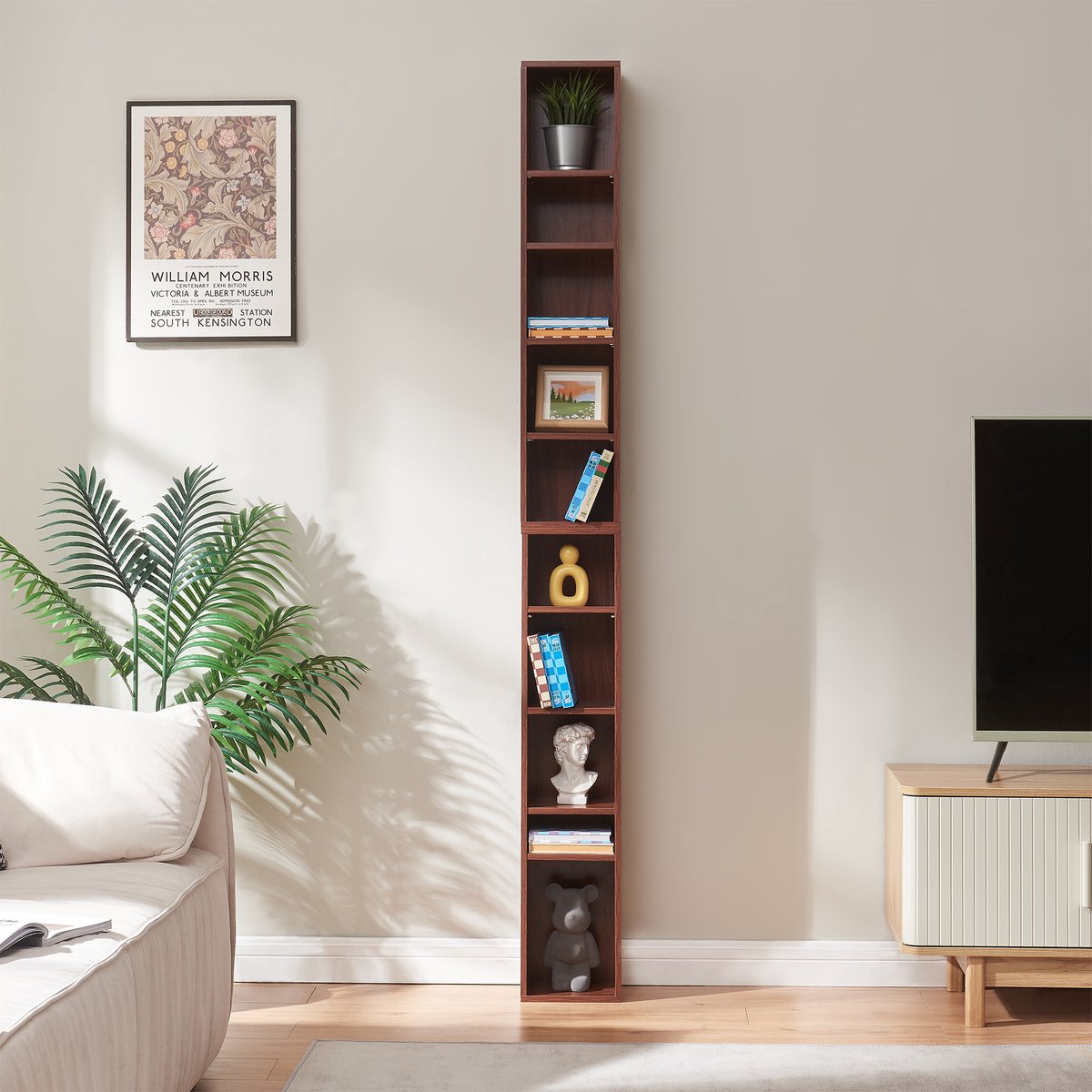CD rek Tynset met 10 open vakken 187x20x17 cm walnootkleurig [en.casa]
