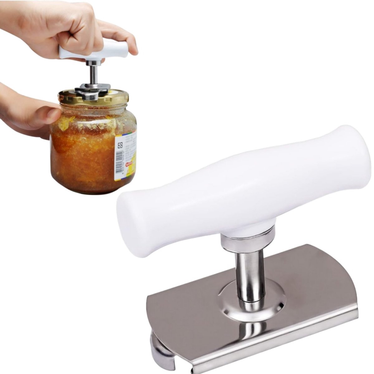 Flessenopener - kurkentrekker - Blikopener - blikopener voor senioren - Schroefdopopener - Wit