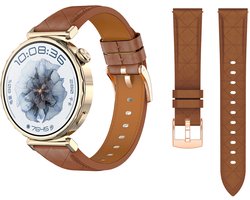 Stravo 18mm Luxe Slank Leren Horlogebandje – Echt Lederen Bandje met Diamantpatroon – Geschikt voor Garmin Vivoactive 4s / Vivomove 3s / Venu 2s / Venu 3s / Forerunner 255s / Forerunner 265s / Venu 4 41mm & Huawei GT 6 (41mm) - Bruin