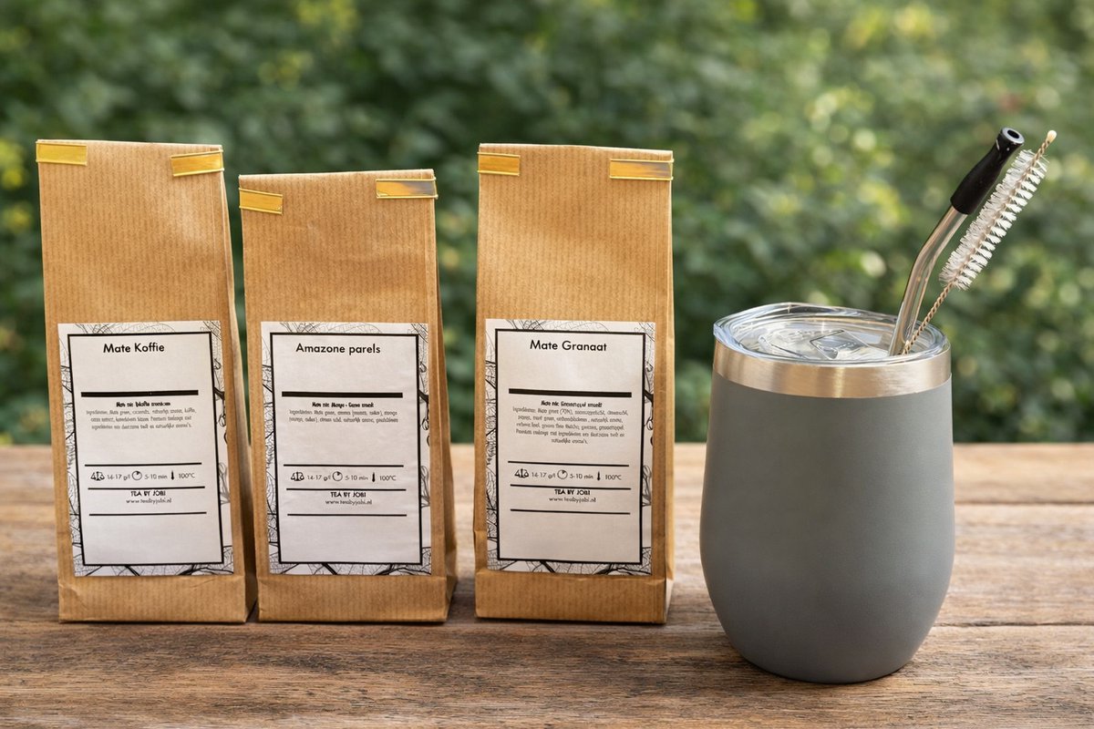 Maté Classic starterspakket, compleet met populaire Yerba Kalebas, Bombilla en drie smaken heerlijke Maté