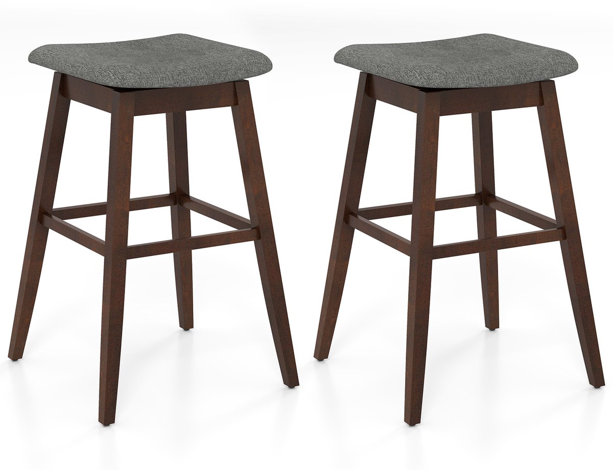 Costway Barkruk, 2-delige set, barkruk 360 graden draaibaar, zithoogte 76 cm, houten kruk met voetensteun, bistrokruk gevoerd, keukenkruk, modern Grijs en Bruin