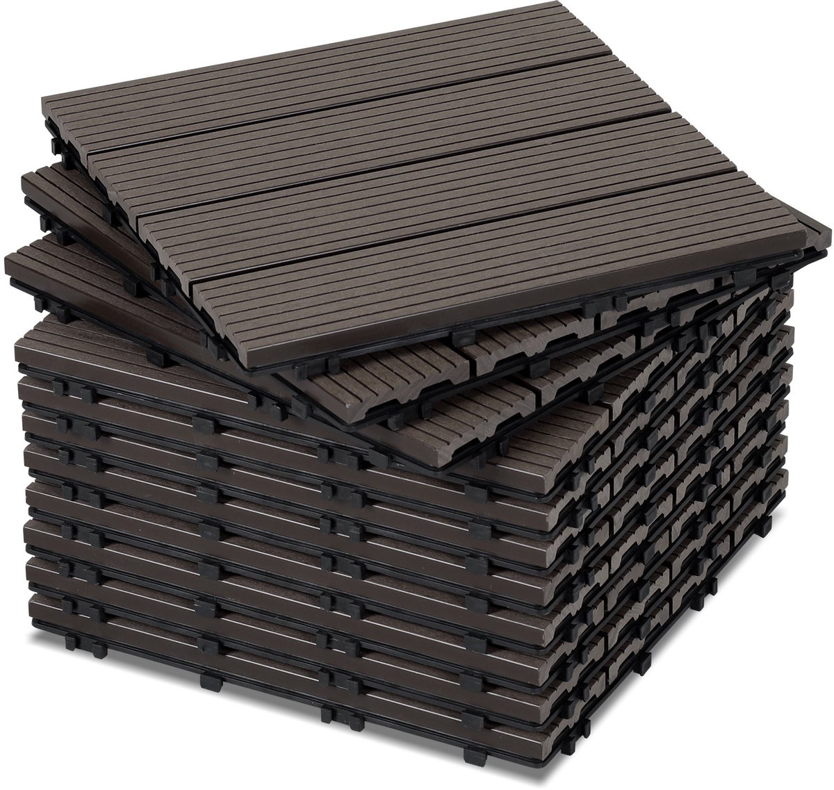 77 stuks WPC-terrastegels met drainage en kliksysteem voor tuin- en balkonvloeren, 30x30 cm, donkerbruin