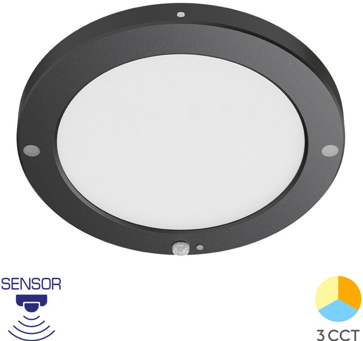 Braytron - LED Plafondlamp met Bewegingssensor + Dag en Nacht Sensor - 20W - Aanpasbare Kleur CCT - 360° Zichthoek - Opbouw/Inbouw - Rond - Mat Zwart