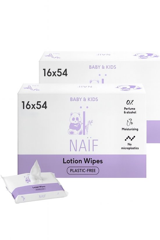 Naïf - Plasticvrije Lotion Billendoekjes Voordeelset - 1728 doekjes - 32 pakjes (4 keer 8 stuks x 54 doekjes) - Baby- met Natuurlijke ingrediënten