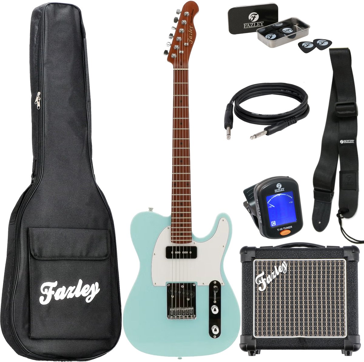 Elektrische gitaar - incl. tas, versterker, kabel, tuner - Blauw Fazley