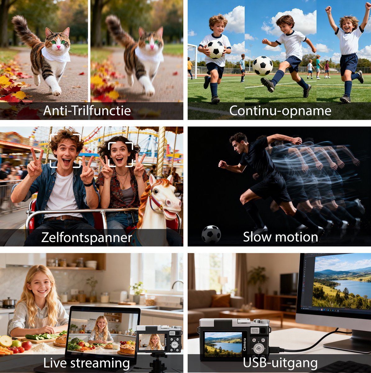 Digitale Camera 4K 64MP met 3 Inch 180° Kantelbaar IPS Scherm – 16x Digitale Zoom, Autofocus, Webcamfunctie via USB, Compacte Vlogcamera met 2×1000mAh Batterijen en 32GB Geheugenkaart voor Beginners, Kinderen en Tieners thumbnail 4