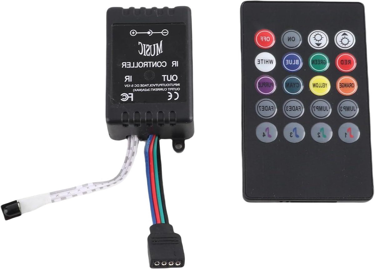 Muziekcontroller met 20 toetsen, IR-afstandsbediening en geluidssensor voor RGB-stripverlichting