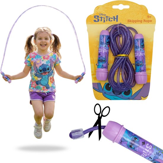 Disney Stitch Paars, verstelbaar springtouw voor meisjes, springtouw met handvatten voor kinderen, lang 2,4m