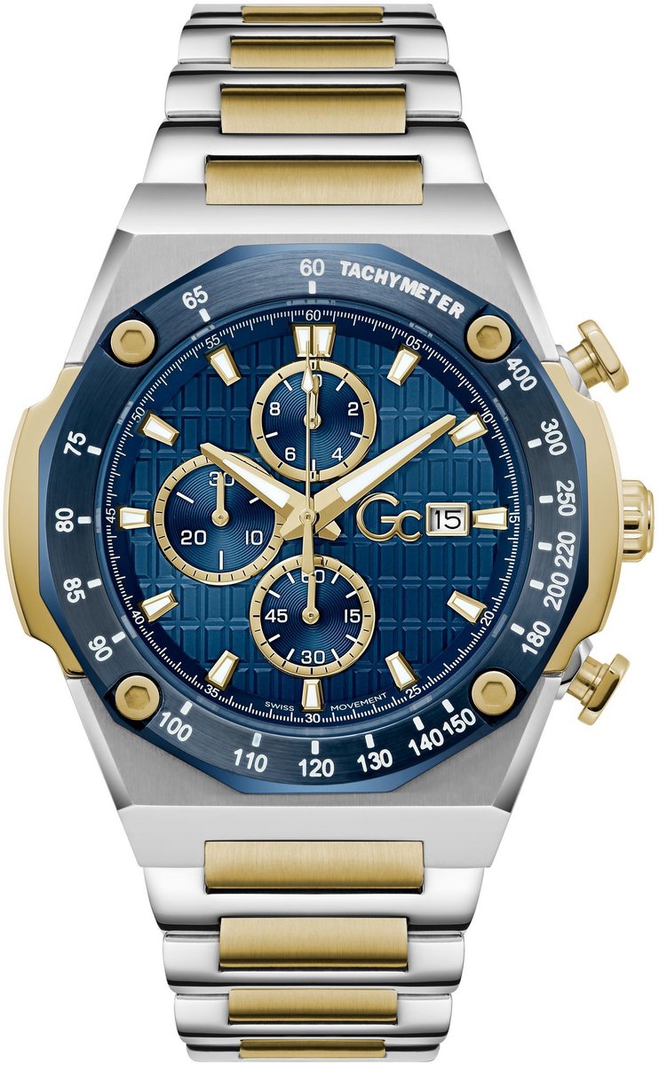 Gc Gc Idolsport Quartz Chronograaf Horloge Zilver En Geel Kast: 100% Roestvrij Staal | Bracelet 100% Roestvrij Staal 45 mm Z68001G7, Z68002G2