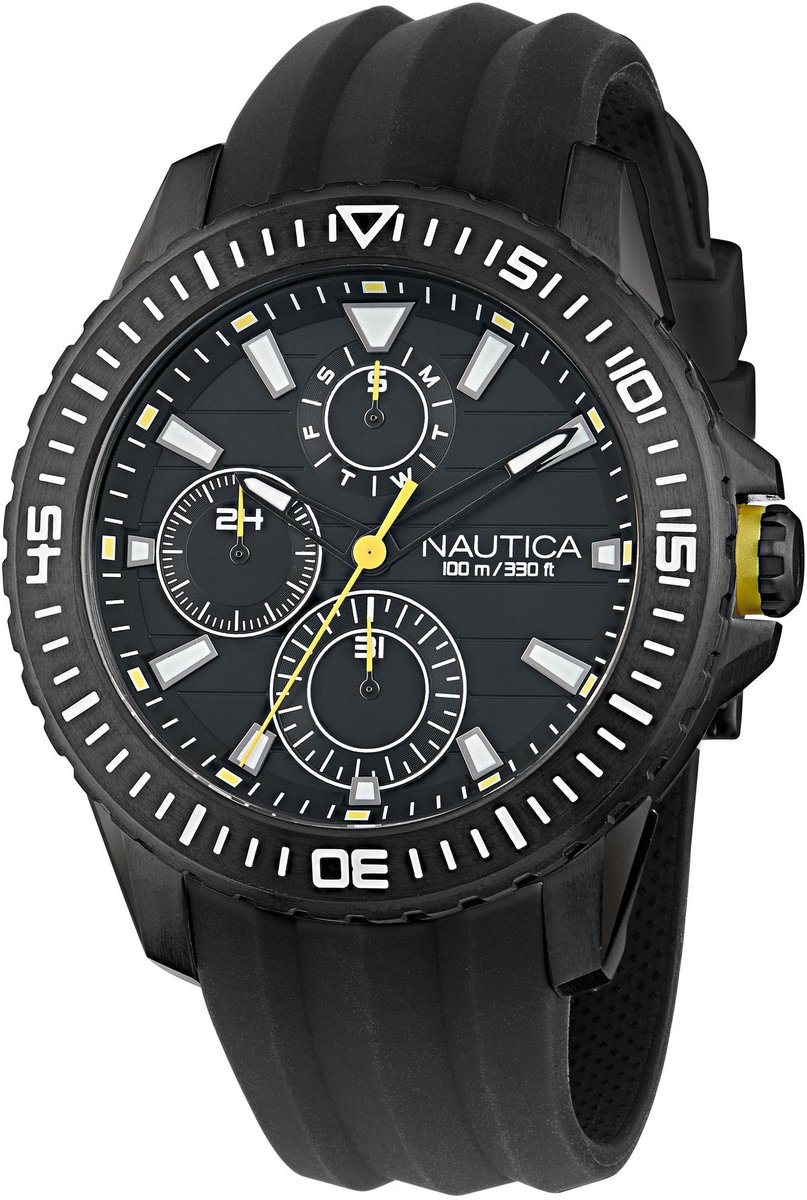 Nautica Nst Quartz Analoog Horloge Geel Material 100% Roestvrij Staal 100% Siliconaarmband 44 mm NAPNSF506, NAPNSF509
