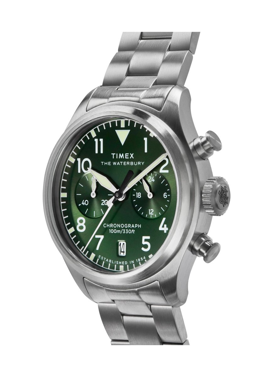 Timex Waterbury Ace Chronograph Quartz Chronograaf Horloge Zilverkleurig Kast: 100% Roestvrij Staal | Armband 100% Roestvrij Staal 41 mm TW2Y19100AJ