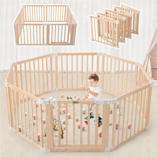 Kaëru® Houten Speelbox – 140×140×61 cm – Grondbox Baby – Opvouwbare Babyren – Nieuw-Zeelands Dennenhout – Wit Kliksysteem – Veilig, Stabiel & Ruim Speelhek – Voor Baby’s, Peuters & Huisdieren — afbeelding 3