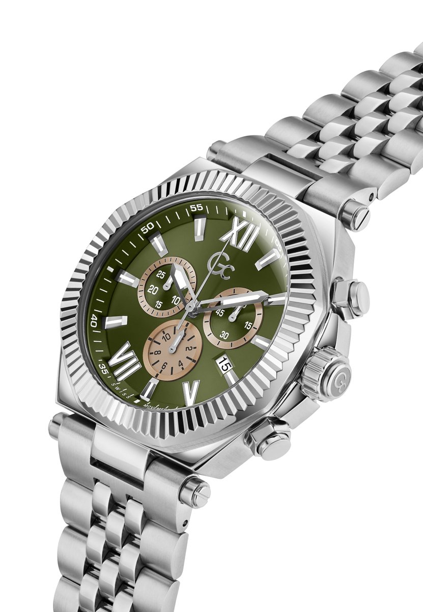Gc Atlas Quartz Chronograaf Horloge Zilver En Groen Kast: 100% Roestvrij Staal | Bracelet 100% Roestvrij Staal 44 mm Z66001G2, Z66002G7, Z66003G9, Z66004G9