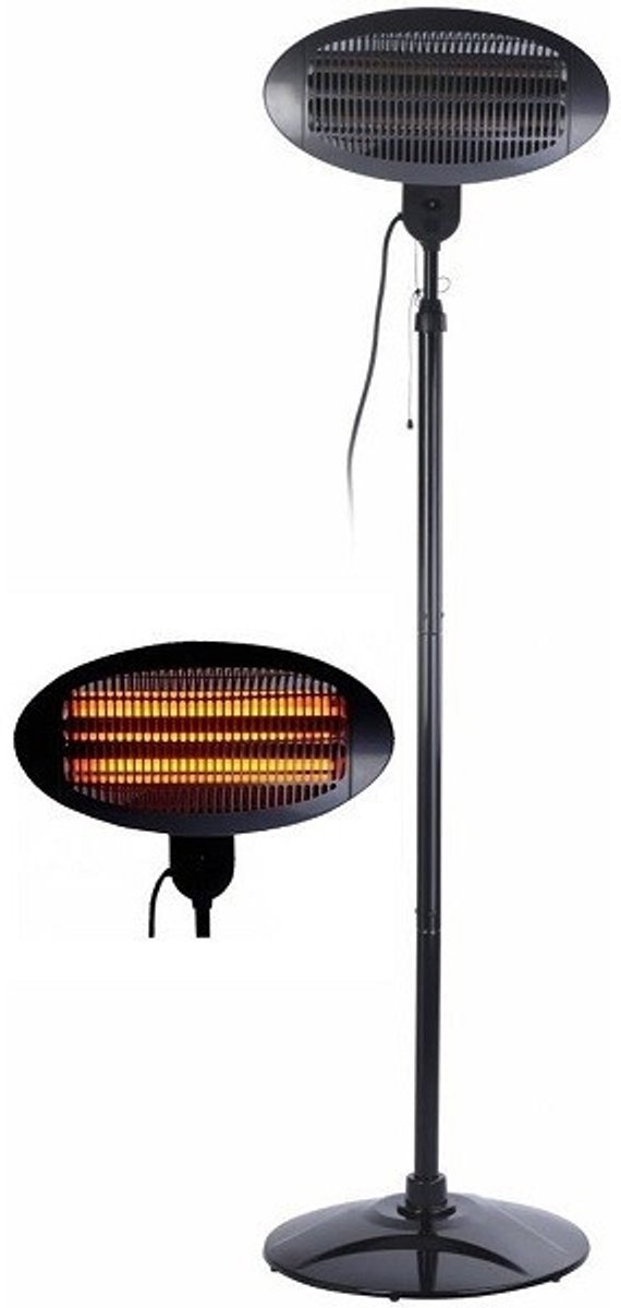 Perel - Staande Terraswarmer - Terrasverwarmer - In Hoogte Verstelbaar - 180-210cm - 3 Warmtestanden - Spatwaterdicht - met Trekkoord - Kantelbeveiliging - Kachel - Verwarming - Terrasverwarming - Elektrische Kachel - Warmtestraler - Zwart