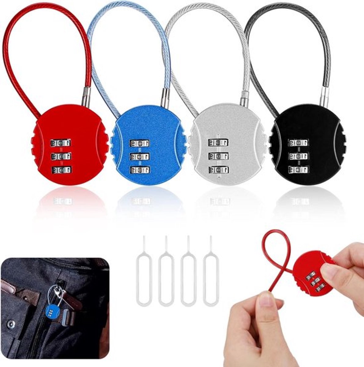 Kofferslot met cijfercode en waterdichte hangsloten voor koffer - Set van 4 - Reisaccessoires