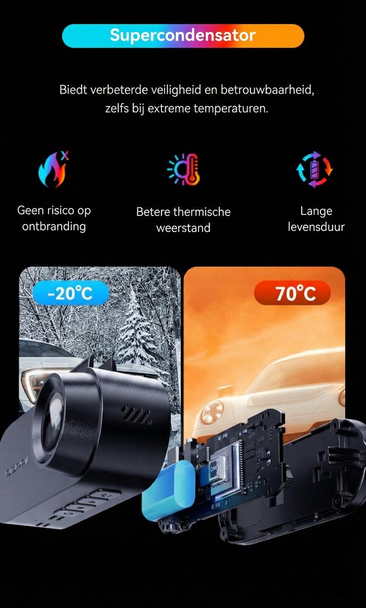 Dashcam - 2K HD - voor Auto - Voor en Achter Camera - Dual Dashcam - DDPAI – foto 3