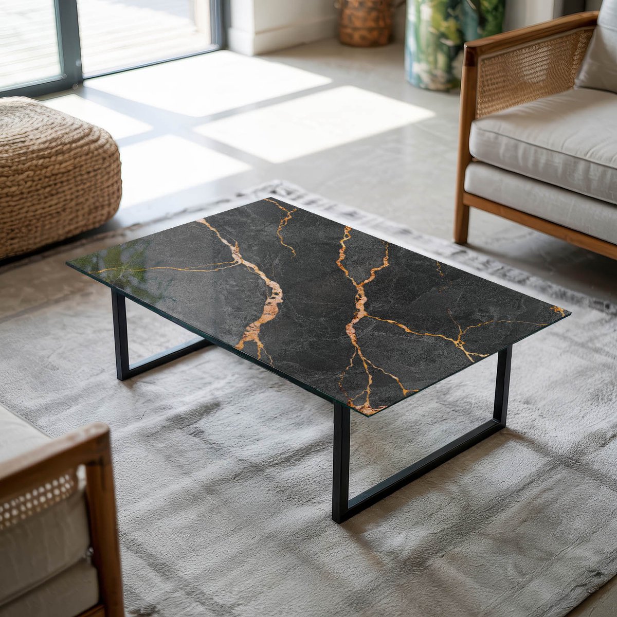 Coloray Tafelblad - Tafelblad Vierkant - 100x70 cm - Zwart - Rechthoek Glazen Tafelblad - 