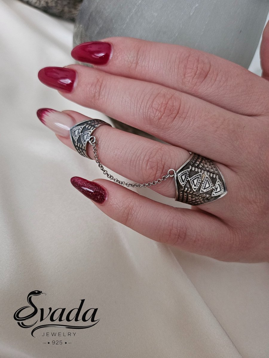 zilveren ringen set dames, handgemaakte ring met ketting, 925 sterling zilver ring, bohemian sieraden, statement ring dames, geometrische ring, festival sieraden, verstelbare ring zilver