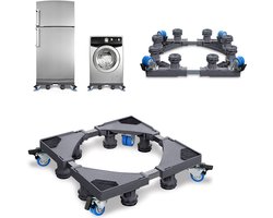 Aufun Wasmachinevoet Voor Koelkast Verstelbare Breedte- 8 Stevige Poten Met 4 Wielen-Maximale Belasting 200 Kg-Voor Wasmachine, Koelkast-Grijs